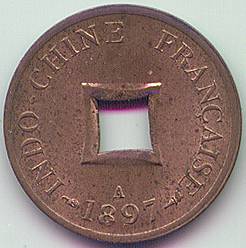French Indochina 1/500 Piastre Sapeque 1897 coin, obverse