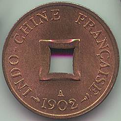 French Indochina 1/500 Piastre Sapeque 1902 coin, obverse