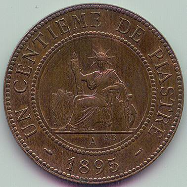French Indochina un centime de piastre 1895 coin, obverse