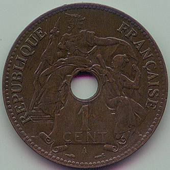 French Indochina 1 Cent 1896 coin, obverse