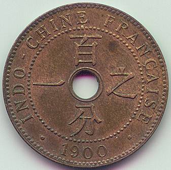 French Indochina 1 Cent 1900 coin, reverse