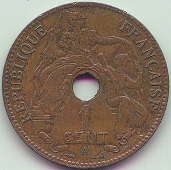 French Indochina 1 Cent 1902 coin, obverse