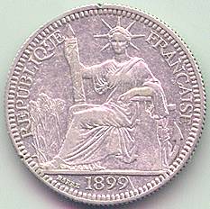 French Indochina 10 cent 1899 silver coin, obverse