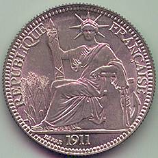French Indochina 10 cent 1911 silver coin, obverse