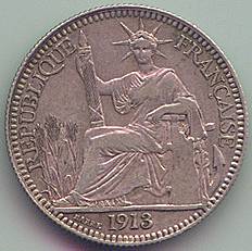 French Indochina 10 cent 1913 silver coin, obverse