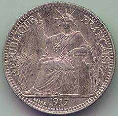 French Indochina 10 cent 1917 silver coin, obverse