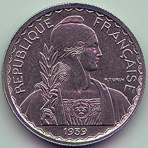 French Indochina 20 cent 1939 essai coin, obverse