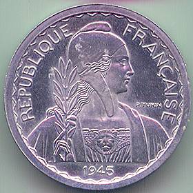 French Indochina 10 cent 1945 essai/piefort coin, obverse