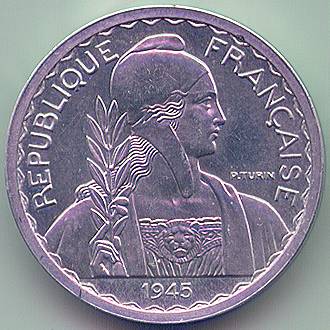 French Indochina 20 cent 1945 essai/piefort coin, obverse