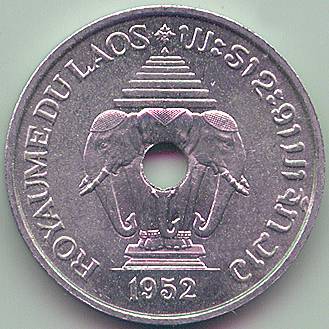 Laos 20 cents 1952 coin, obverse