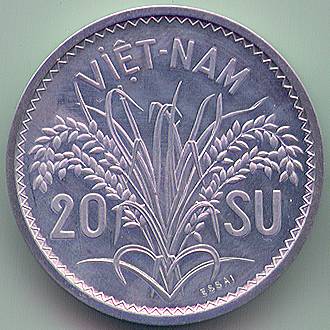 South Vietnam 20 su 1953 essai piefort coin, reverse
