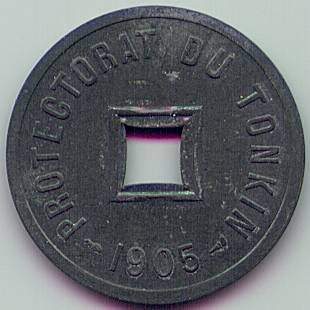 Tonkin sapeque 1/600 piastre 1905 zinc essai coin, obverse