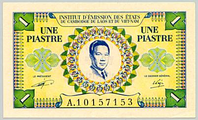French Indochina banknote 1 Piastre 1952 Vietnam, face