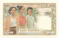 French Indochina Vietnam 100 Piastres 1954 banknote