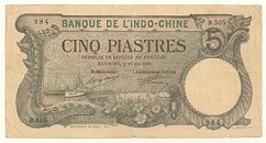 French Indochina 5 Piastres 1920 Haiphong banknote