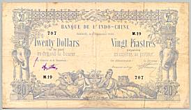 BANQUE DE L'INDO-CHINE 20 Dollars/Piastres banknote 1898