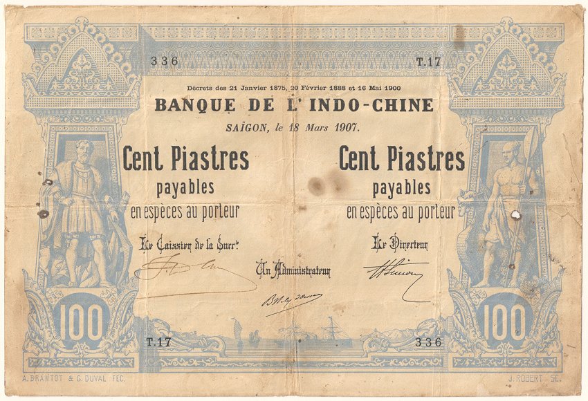French Indochina banknote 100 Piastres 18-3-1907 Saigon, face, Vasco da Gama
