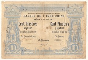 French Indochina 100 Piastres 1907 Saigon banknote