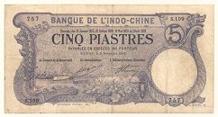 French Indochina 5 Piastres 1915 Saigon banknote