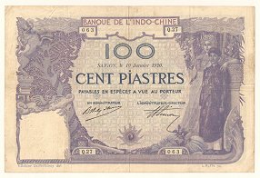 French Indochina 100 Piastres 1920 Saigon banknote