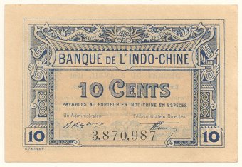 French Indochina fractional banknote 10 Cents 1920, face