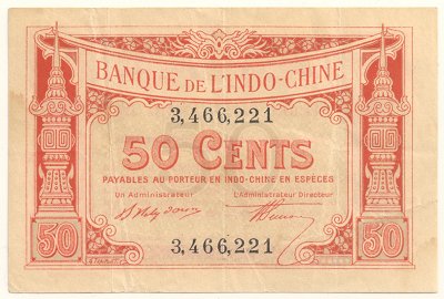 French Indochina fractional banknote 50 Cents 1920, face