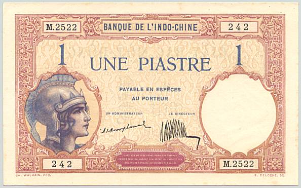 French Indochina banknote 1 Piastre 1921-1926, face