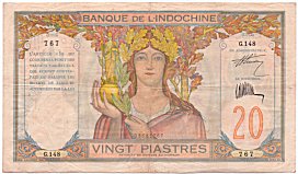 French Indochina 20 Piastres 1928 banknote