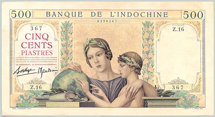 French Indochina banknote 500 Piastres 1941, face