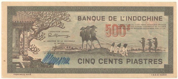 French Indochina banknote 500 Piastres 1942-1945 green, face