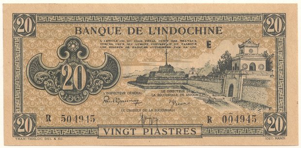 French Indochina banknote 20 Piastres 1942-1945 brown, face