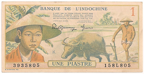 French Indochina banknote 1 Piastre 1949, face