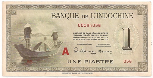 French Indochina banknote 1 Piastre 1951 A, face