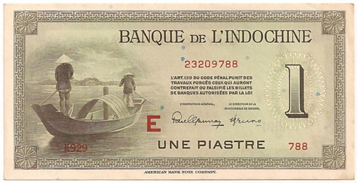 French Indochina banknote 1 Piastre 1951 E, face