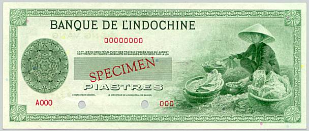 French Indochina banknote 50 Piastres 1945 specimen, face