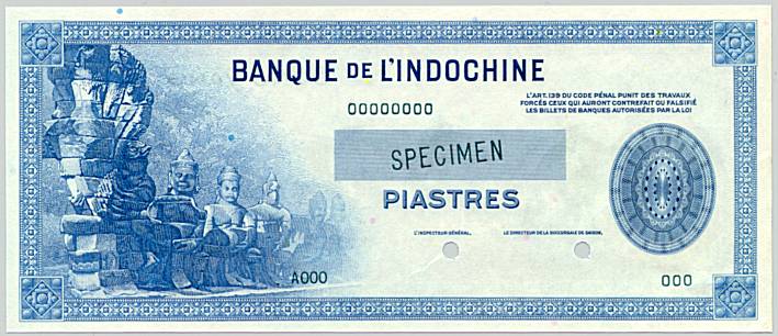 French Indochina banknote 100 Piastres 1945 specimen, face