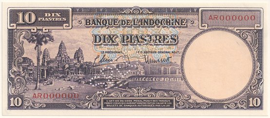 French Indochina banknote 10 Piastres 1947 specimen, face