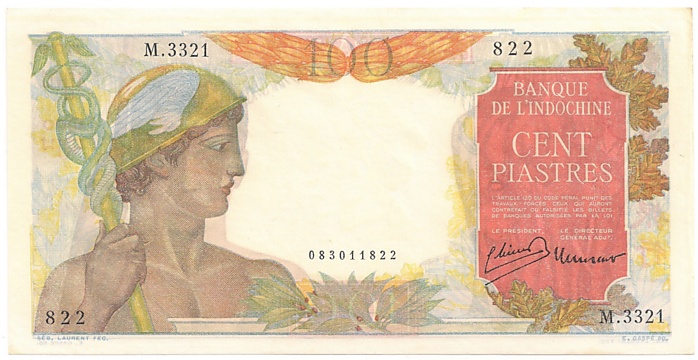 French Indochina banknote 100 Piastres 1949-1954, face