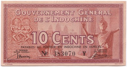 French Indochina banknote 10 Cents 1939, face