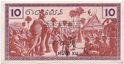 French Indochina banknote 10 Cents 1939, back