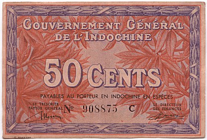 French Indochina banknote 50 Cents 1939, face