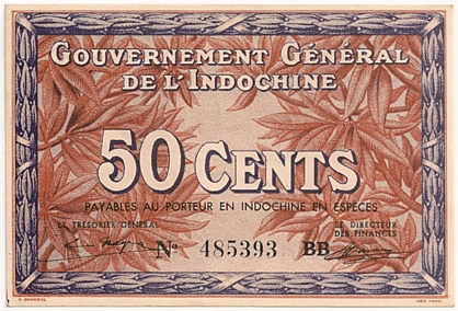 French Indochina banknote 50 Cents 1939, face