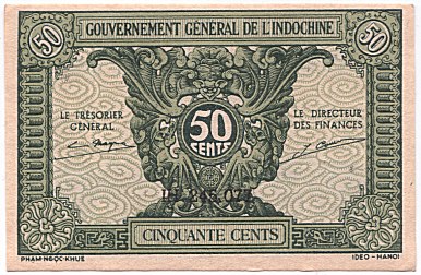 French Indochina banknote 50 Cents 1942, face