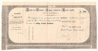 Cochinchine Traite du Caissier 500 Francs 1872 check