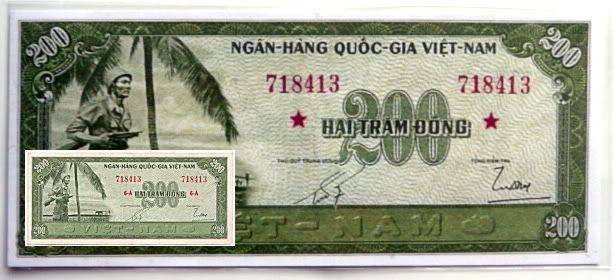 altered image of South Vietnam 200 Dong 1955 banknotw