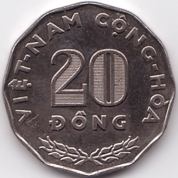 South Vietnam 20 Dong 1968 coin, obverse