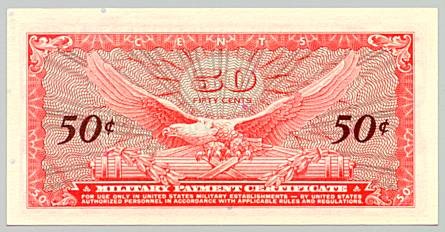 Vietnam War, Military Payment Certificate 50 cents, series 641, back