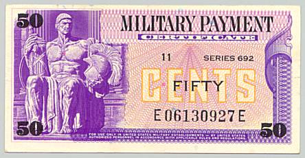 Vietnam War, Military Payment Certificate 50 cents, series 692, face