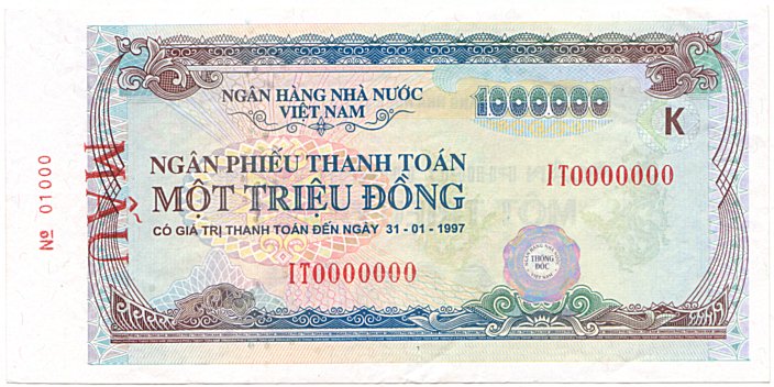 Vietnam banknote Ngan Phieu 1000000 Dong 1996 (31-01-1997) specimen, face