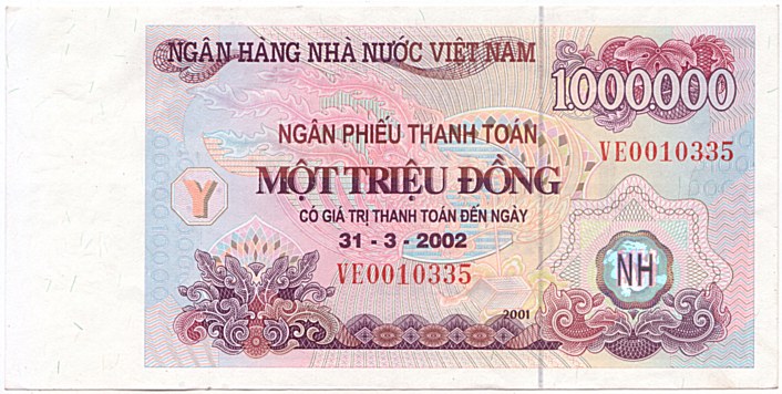 Vietnam banknote Ngan Phieu 1000000 Dong 2001 (31-03-2002), face